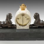 Patinated and Gilt Bronze Mounted Marble Mantel Timepiece