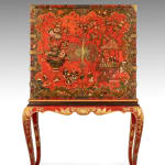 Coulborn antique Late 17th Century Scarlet Japanned Cabinet on a later painted stand