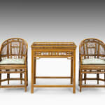 antique Coulborn Pair of Chinese Export ‘Brighton Pavilion’ Bamboo Chairs and Table En Suite