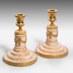 Pair of Ormolu Mounted Nottinghamshire Alabaster Candlesticks by Matthew Boulton