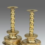 Pair of 17th Century Brass Repousse Candlesticks