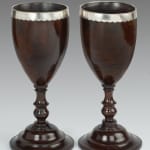 Pair of Large Georgian Lignum Vitae Loving Cups mounted with silver rims