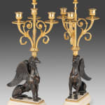 Pair of Louis XVI Three Branch Griffin Candlesticks after François Rémond, 1747-1812