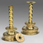 Pair of 17th Century Brass Repousse Candlesticks
