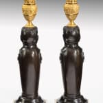 Pair of Empire Bronze and Ormolu Pair of Empire Bronze and Ormolu Candlesticks