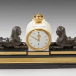 Patinated and Gilt Bronze Mounted Marble Mantel Timepiece