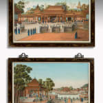 Pair of Chinese Export Gouaches depicting ‘The Emperor of China and his Court’ and ‘The Gardens and Pavilions of the Empress of China’ CHINESE EXPORT