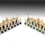 Coulborn antique 18th century Anglo-Indian 18th Century Carved Ivory 32 Piece Chess Set