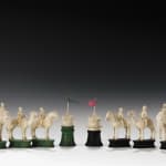 Coulborn antique 18th century Anglo-Indian 18th Century Carved Ivory 32 Piece Chess Set