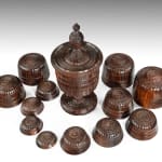 Coulborn antique 17th century Engine Turned Lignum Vitae Standing Cup and Cover and 12 dipping cups
