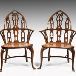 Pair of George II Yew Gothic Windsor Armchairs