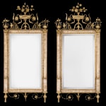 A Pair of Spanish Neoclassical Gilt-Gesso and Pink Marble Bilbao Wall Mirrors