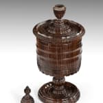 Coulborn antique 17th century Engine Turned Lignum Vitae Standing Cup and Cover and 12 dipping cups