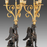 Pair of Louis XVI Three Branch Griffin Candlesticks after François Rémond, 1747-1812