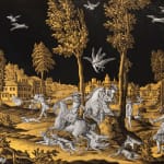 Jonas Zeuner (Kassel 1727-1814 Amsterdam), Verre Églomisé Gold and Silver Reverse Engraved Picture on Glass Depicting a Hunting Scene