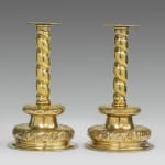 Pair of 17th Century Brass Repousse Candlesticks