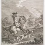 Jonas Zeuner (Kassel 1727-1814 Amsterdam), Verre Églomisé Gold and Silver Reverse Engraved Picture on Glass Depicting a Hunting Scene