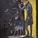 John Byrne RSA, Teddy Boy with Moon and Cat, 2019