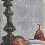 Avigdor Arikha, Still life with candlestick, peach, pear and plum