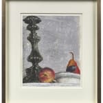Avigdor Arikha, Still life with candlestick, peach, pear and plum