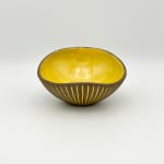 Hjördis Oldfors, Untitled, (round form earthenware bowl, yellow glaze on brown), from 'Kokos' (Coconut) series for Upsala-Ekeby, 1954