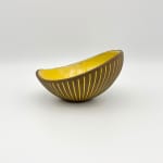 Hjördis Oldfors, Untitled, (round form earthenware bowl, yellow glaze on brown), from 'Kokos' (Coconut) series for Upsala-Ekeby, 1954