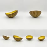 Hjördis Oldfors, Untitled, (round form earthenware bowl, yellow glaze on brown), from 'Kokos' (Coconut) series for Upsala-Ekeby, 1954