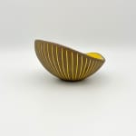 Hjördis Oldfors, Untitled, (round form earthenware bowl, yellow glaze on brown), from 'Kokos' (Coconut) series for Upsala-Ekeby, 1954