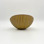 Hjördis Oldfors, Untitled, (round form earthenware bowl, yellow glaze on brown), from 'Kokos' (Coconut) series for Upsala-Ekeby, 1954
