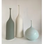Sophie Cook, Group 7: Medium bottle unglazed white; Small bottle dry French green; Small pod shiny light blue, 2024