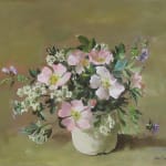 Anne Cotterill, Cream Roses in a Green Glass Jar