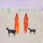 Ann Shrager NEAC, Two Ladies in Orange with Goats