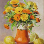 Anne Cotterill, Cream Roses in a Green Glass Jar