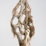Mire Lee, Untitled (hanging burlap piece with many holes), 2022–2023
