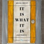 James McQueen, Artist, It Is What It Is, penguin book, yellow, original work on paper, Turner Art Perspective, Essex Chelmsford Art Gallery