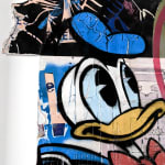 lhouette artist using collage acrylic diamond dust featuring Disney characters like Donald duck with orange blue white red brown colours