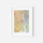 A collage of horizontal strips cut from vintage geological and topographical maps, arranged in three vertical panels. Each panel features distinct colour schemes and map styles, creating a layered, abstract interpretation of landscape and terrain.