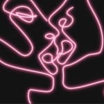 Pink neon abstract lines faces kissing