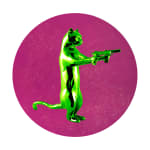 Green & pink rebel with the paws cat glitter sculpture print holding guns