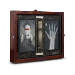 Vintage wooden story box, photographed x-ray hand
