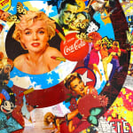 steve rawlings city of night original collage Perspex framed art spray paint acrylic varnish hand cut collage original colour red yellow pop Marilyn Monroe turner art perspective essex art gallery