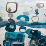 Jane Wilson, Finding a Balance, Pebbles on Beach, Blue and Brown Painting, Abstract, Seascape