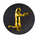 Gold & black rebel with the paws cat glitter sculpture print holding guns