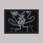 Blue neon abstract lines faces kissing framed on wall