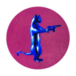 Blue & pink rebel with the paws cat glitter sculpture print holding guns