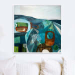 Jane Wilson, Glimpses of the Past, Abstract, on Canvas, Abstract, Blue Art, Green Art, Brown Art