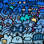 Blue street style cartoon art painting