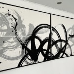 Indian Ink on paper by Abstract artist Rod McIntosh titled Knock Back Bounce Back, depicting gestural brush strokes. Turner Art Perspective Essex Gallery
