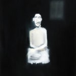 White figure with black back drop oil on board