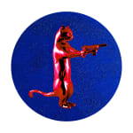 Red & blue rebel with the paws cat glitter sculpture print holding guns